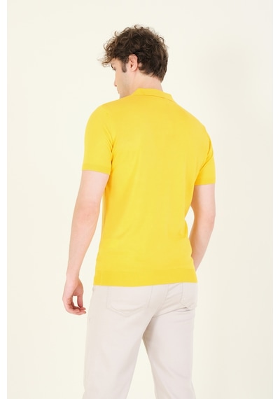 Giyim Dünyası Erkek Çıtçıtlı Desenli Polo Yaka Merserize T-shirt Sarı 001