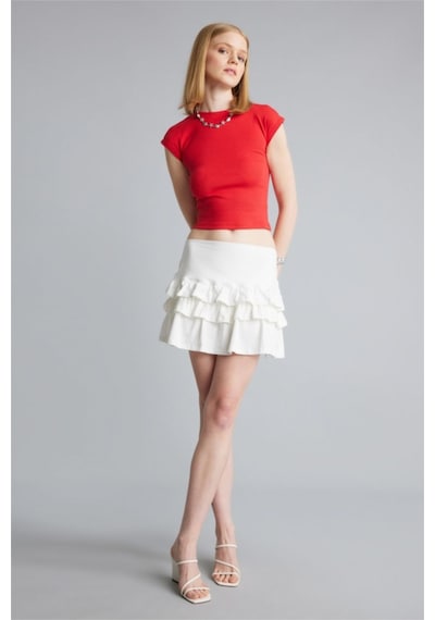 Defacto Fıtted Bisiklet Yaka Ribana Kısa Kollu Basıc Tişört H1129ax26sprd51 Kırmızı-rd51