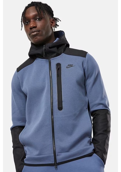 Nike Tech Fleece Full Zip Unisex Hoodie Kapüşonlu Sweatshirt Mavi Mavi - Siyah