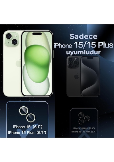 İphone 15 / 15 Plus Uyumlu Safir Lens Çizilmez Dayanıklı Kamera Koruyucu