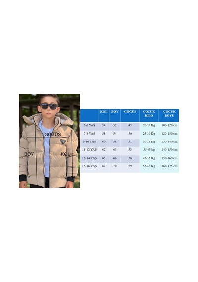 Pina Kids Erkek Çocuk Çıkarılabilir Kapüşonlu Su Geçirmez Nova Kışlık Mont Km4012 Camel