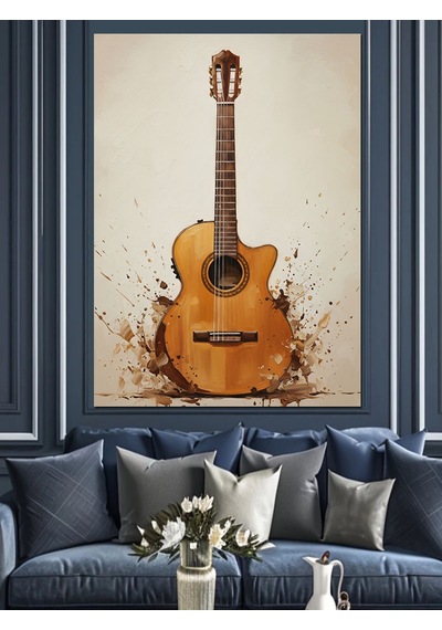 Klasik Akustik Gitar Müzik Dekoratif Kanvas - Mdf Ahşap Tablo