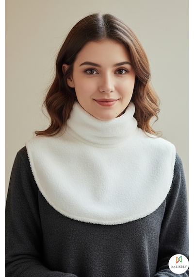 Leiste Kadın Peluş Bolero Omuz Şalı Etol Boyunluk Welsoft Peluş Kışlık Omuz Şalı Boyunluk Beyaz