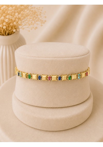 Valmont Accessories Kadın Gold Renk Renkli Taşlı Sıra Taş Detaylı Bileklik