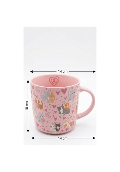 Pembe Kedi Desenli Seramik Kupa Diğer