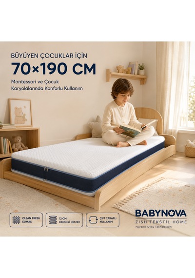Babynova Sünger Bebek Ve Çocuk Yatağı Çift Fermuarlı Yıkanabilir Kılıf Beşik, Park Yatak 12 Cm 60 x 120 CM