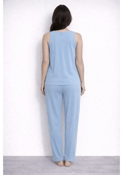Pemilo Kadın 20616 Kolsuz % 100 Pamuk Pijama Takımı Mavi