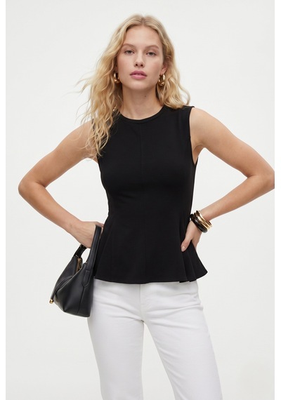 Ritnice Kadın Rowe %100 Pamuk Peplum Sıfır Kol Siyah Bluz