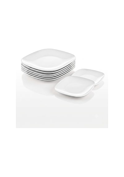6 Adet Kırılmaz Melamin Kare Oval Köşeli Servis Tabağı Tatlı Ve Sunum Tabağı 25 Cm - Beyaz Beyaz