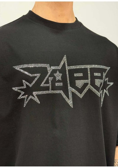 Zaee Starline Oversize Taş İşlemeli Tişört Siyah