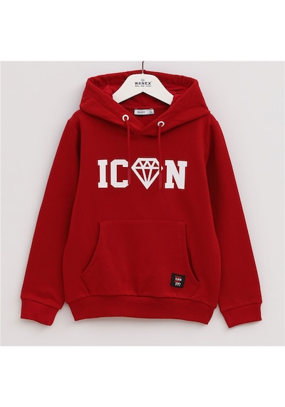 Wanex Erkek Çocuk Uzun Kol Kalın Kapüşonlu Sweatshirt - 15401 Bordo