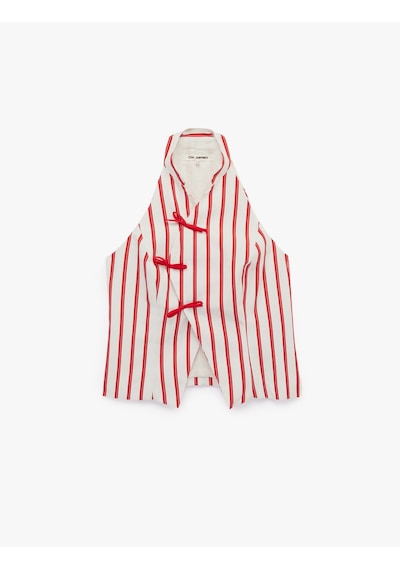 Koton Kruvaze Hakim Yaka Fiyonklu Kolsuz Qipao Görünümlü Çizgili Crop Bluz Kırmızı Çizgili 6sal60209ıw