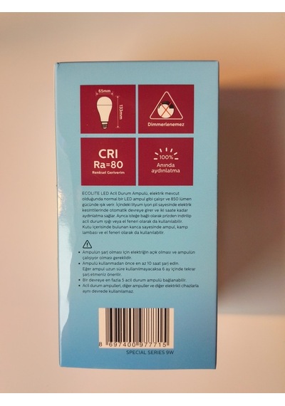 Ecolite Led Şarjlı Ampul A65 9w 3000k E27