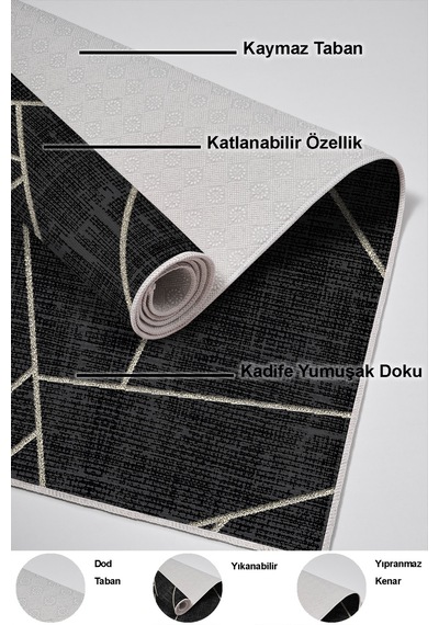Dekoreko Kaymaz Taban Djt Banyo Halısı Trend Modern 717 Siyah