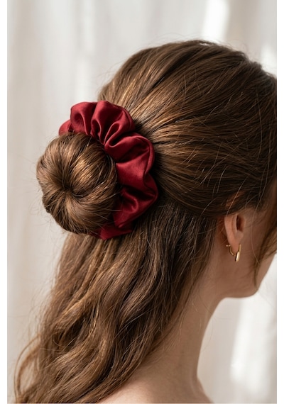 Lüks Saten Saç Tokası Saç Kırmayan İz Bırakmayan Large Scrunchie Topuz Tokası 3adet Kırmızı