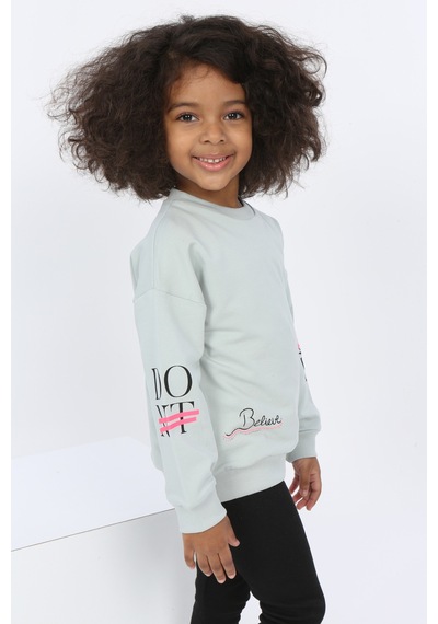 Toontoy Kids Toontoy Kız Bebek Believe Baskılı Sweatshirt Yeşil