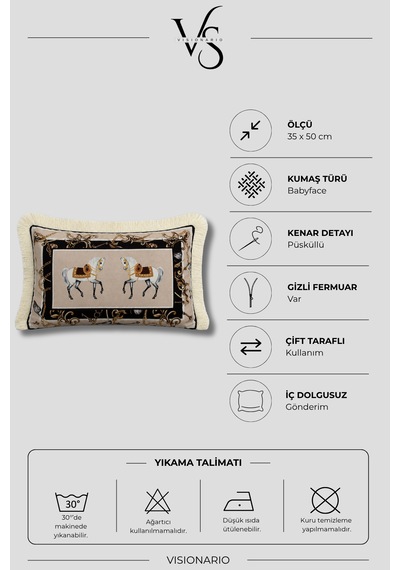 Barok At Desenli Püsküllü Babyface Dokuma Kırlent Kılıfı 35 X 50 Çok Renkli