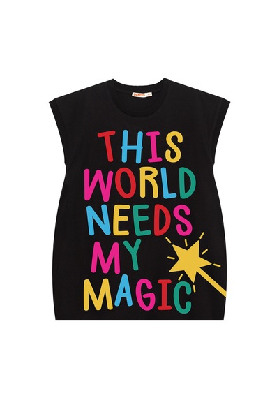 Denokids Magical Kız Çocuk Siyah Eteği Lastikli Yazlık Elbise