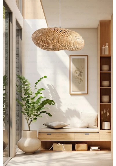 Bohem Bambu Elips Sarkıt Avize Lamba 60cm - Iskandinav, Modern, Bohem, Rattan Aydınlatma Bambu