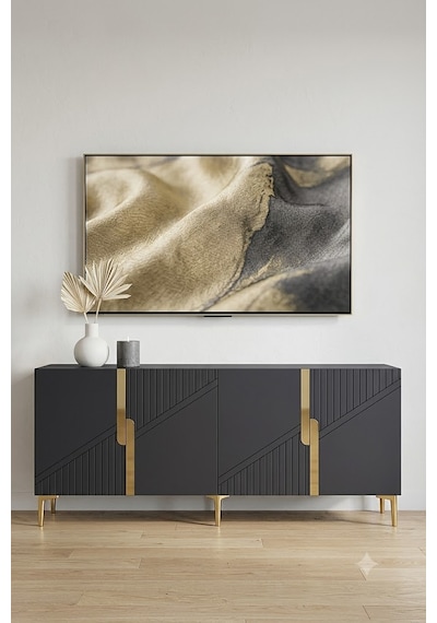 Ka1828ag Evva Konsol Ve Tv Sehpası Antrasit-gold 180cm Beyaz-gold