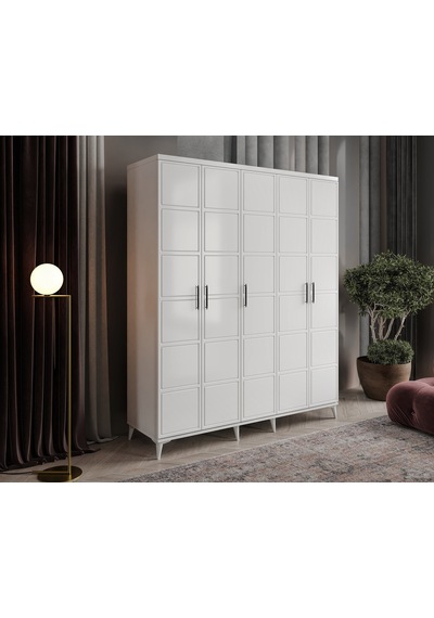 GuneyStore Milano 5 Kapaklı Komple Mdf Beyaz Gardırop