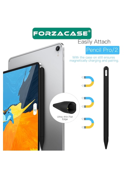 Forzacase Apple Pencil 2. Nesil İle Uyumlu Manyetik Şarj Destekli İnce Ergonomik Kaymaz Koruyucu Kalem Kılıf - Fc1232 Siyah