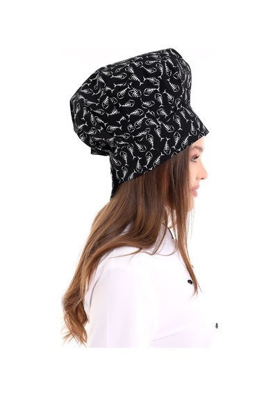Siyah Balık Desenli Aşçı Mantar Şapka - Unisex-Standart-Tek Parça