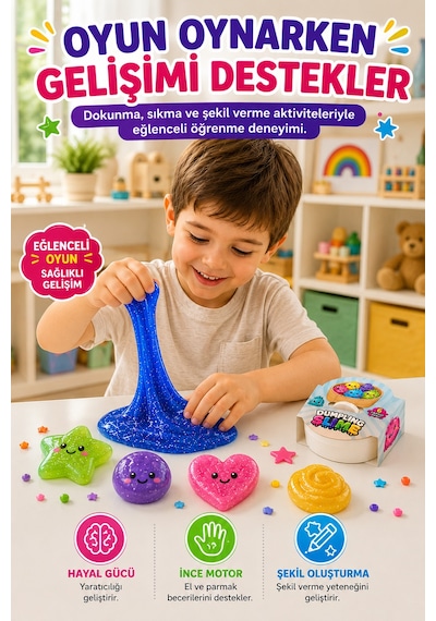 2'li Slime Oyun Jeli Simli Streç Hamur Eğitici Duyusal Oyun Motor Beceri Geliştiren Oyuncak Renkli
