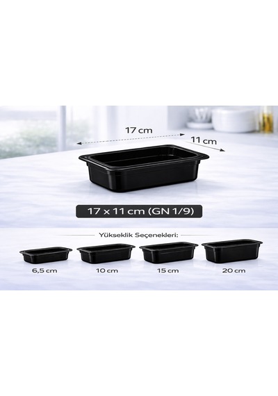 1/9 Gn Siyah Polikarbon Gastronom Küvet 17x11 Cm 10 Cm Derinlik