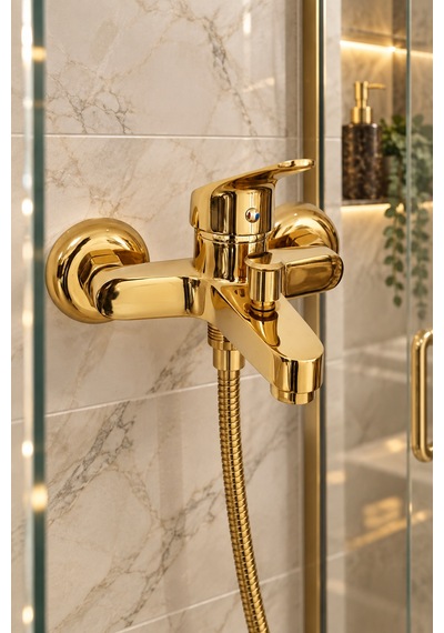 Flextail Gold Pirinç Banyo Bataryası Duş Musluğu Sıcak Soğuk Altın Tek Kollu