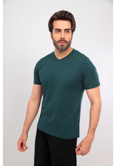 Erkek V Yaka Tshirt Şort Cep Fermuarlı Alt Üst Takım Yeşil Siyah