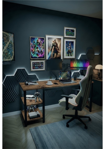 Reflekta Raflı Oyuncu Masası 60x160 Cm. Gaming Masa Demonte Atlantik Çam-siyah Reflekta Raflı Oyuncu Masası 60x160 Cm. Gaming Masa Demonte Atlantik Çam-siyah