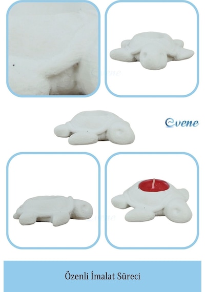 Mumluk Şamdan Tealight Ve İnce Mum Uyumlu Kaplumbağa Model - Beyaz