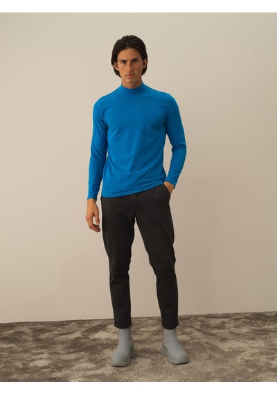 Xint Mavi Modal Dokulu Slim Fit Uzun Kollu Tişört 502040