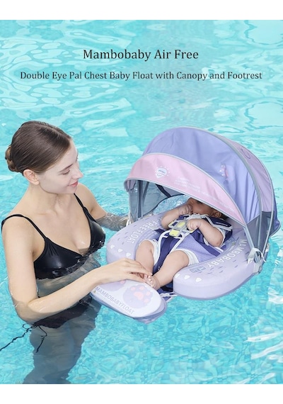 Mambobaby Yüzme Simidi - Purple Monster, Emniyetli, Gölgelikli Ve Ayak Destekli