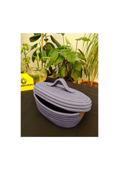 Hasır Jüt Sepet Oval Kapaklı Organizer Düzenleyici 30x20x10 Cm İndigo İndigo