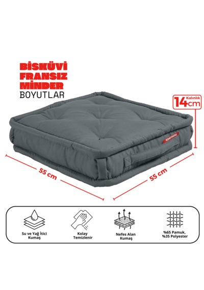 Xpermate Bisküvi Minder Petek Önü Fransız 55x55x14 Antrasit