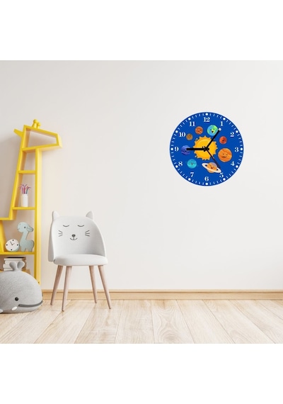 Güneş Sistemi Çocuk Odası Metal Duvar Saati 29x29 Cm - Eğitici Gezegenler Sessiz Akar Mekanizma Çok Renkli