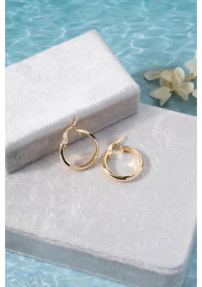 925 Ayar Gümüş 20 Mm Gold Kaplama Sade Halka Model Şarnel Küpe Gold