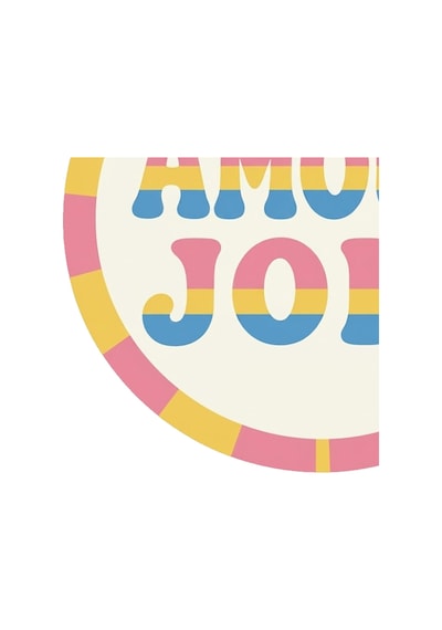 "aura" Serisi - Amour Joie Yazılı Retro Yuvarlak Krem Pembe Sarı Pastel Dokuma Taban Dekoratif Halı Aura27 Çok Renkli