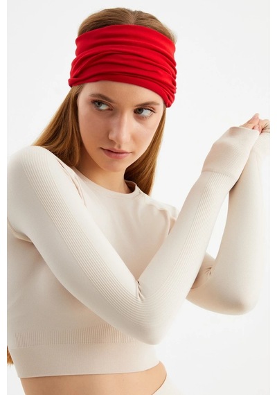 Kadın 4 Fonksiyonlu Koruyucu, Pamuklu, Esnek, Terletmez, Bandana, Boyunluk, Buff, Maske - Tek Ebat / Kırmızı Kırmızı