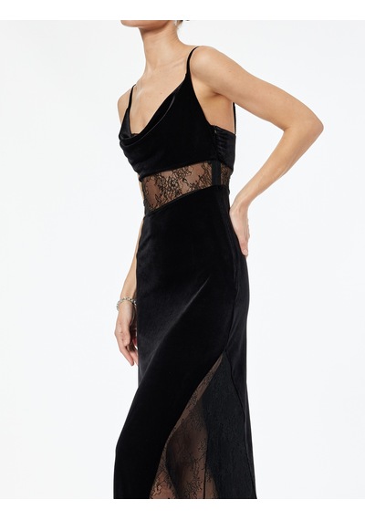 Koton Dantel Detaylı Degaje Yaka Bodycon Kolsuz Uzun Abiye Elbise Siyah 6wak80164fk Siyah