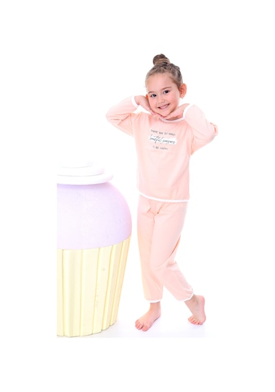 Kız Çocuk %100 Pamuk Desenli Rahat Pijama Takımı-yumuşak Ve Cilt Dostu Somon