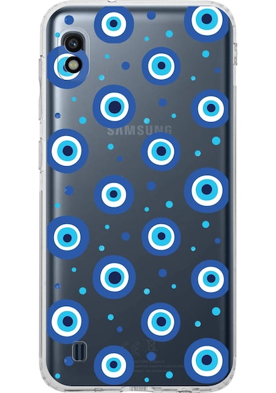 Samsung Galaxy A10 İle Uyumlu Nazar Boncuğu 1 Baskılı Kamera Korumalı Şeffaf Silikon Kılıf Şeffaf