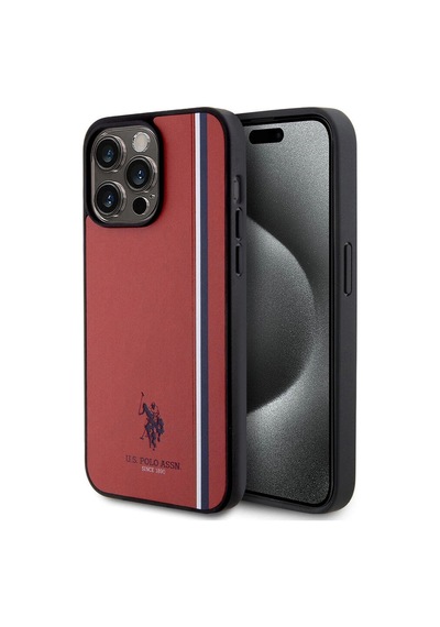 Apple iPhone Uyumlu 15 Pro Max Kılıf U.s. Polo Assn.  Lisanslı Üç Renk Şerit Tasarımlı Baskı Logolu Kırmızı