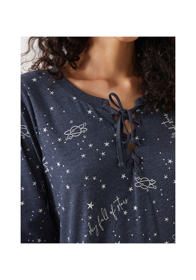 Lcw Dream Lacivert Bağlamalı Yaka Baskılı Kadın Pijama Takımı