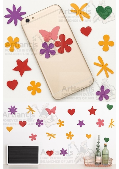 Şekilli Eva Yapışkanlı 100 Lü 1 Paket Kendinden Yapışkanlı Eva Sticker Kalp Yıldız Okul Öncesi Kreş Ana Okulu Süsleme