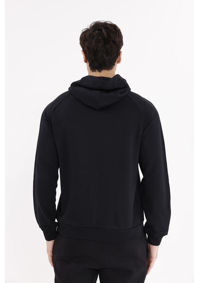 Rowinger Raglan Kol Tam Fermuarlı Kordonlu Kapüşon Kanguru Cepli Süper Koton Rahat Kalıp Kapüşonlu Sweatshirt Black
