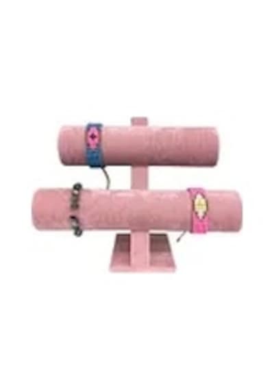 Yerli Üretim Süet Kaplama Pembe Renk 26/18 Cm Iki Kademeli Saat Bileklik Sergileme Standı Çok Renkli