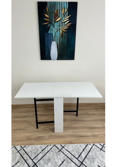 Modern Style Home Pratik Katlanır Taşınabilir 4-6 Kişilik Mutfak Masası Beyaz